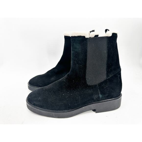 Stuart Weitzman Alpine Faux Fur Lined Black Suede Chelsea Boots Size 12B - Picture 2 of 5